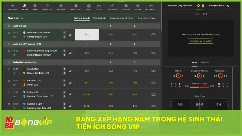 Bảng Xếp Hạng nằm trong hệ sinh thái Tiện ích Bóng Vip