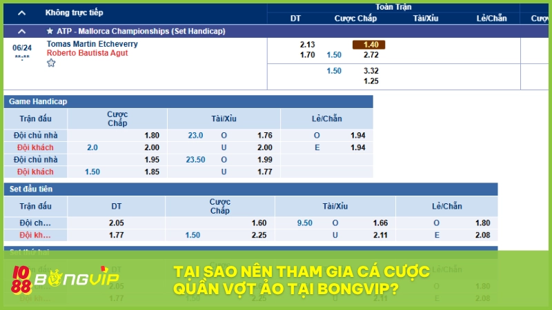 BONGVIP đưa bạn vào sân chơi cá cược quần vợt ảo chuyên nghiệp