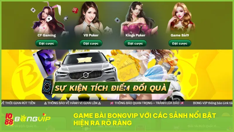 Game Bài BONGVIP với các sảnh nổi bật hiện ra rõ ràng