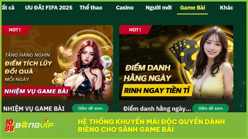 Hệ thống khuyến mãi độc quyền dành riêng cho sảnh Game bài