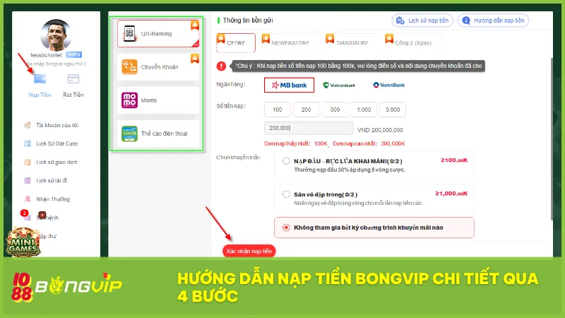 Quy trình nạp tiền đơn giản giúp người chơi dễ dàng thao tác ngay từ lần đầu