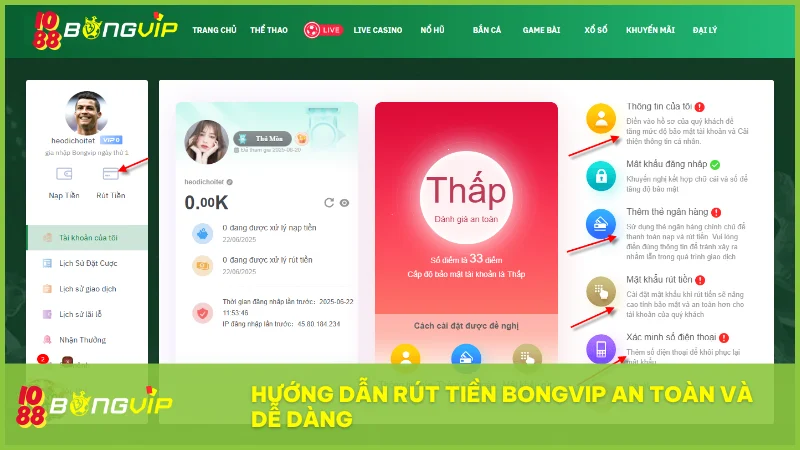 Hướng dẫn nạp-rút BongVip giúp người chơi thực hiện giao dịch chỉ trong vài bước