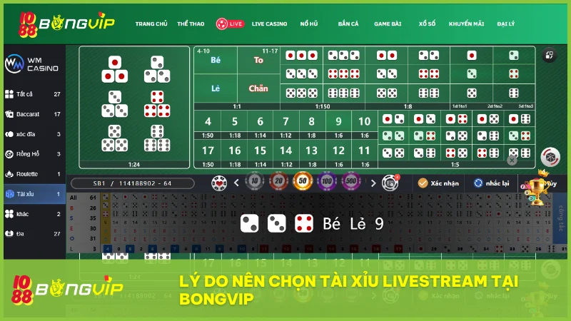 Người chơi lựa chọn tài xỉu livestream tại BongVip bởi tính minh bạch và ưu đãi thưởng cược siêu hấp dẫn.