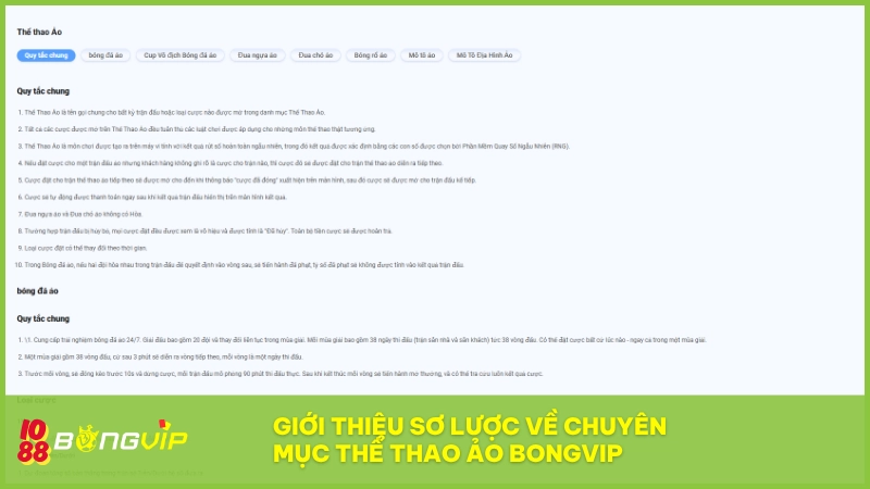 Thể thao ảo BONGVIP là trò chơi được đầu tư chỉnh chu về trải nghiệm