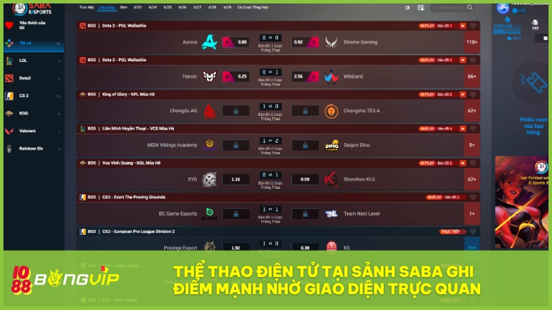 Thể thao điện tử tại sảnh SABA ghi điểm mạnh nhờ giao diện trực quan