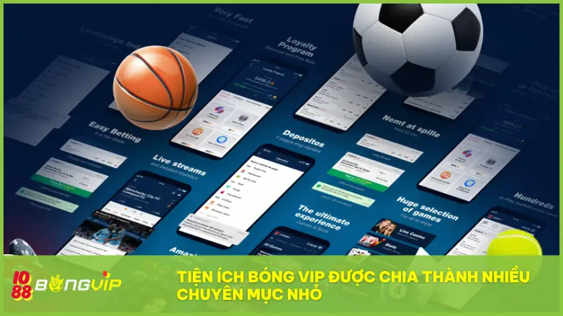 Tiện ích Bóng Vip được chia thành nhiều chuyên mục nhỏ